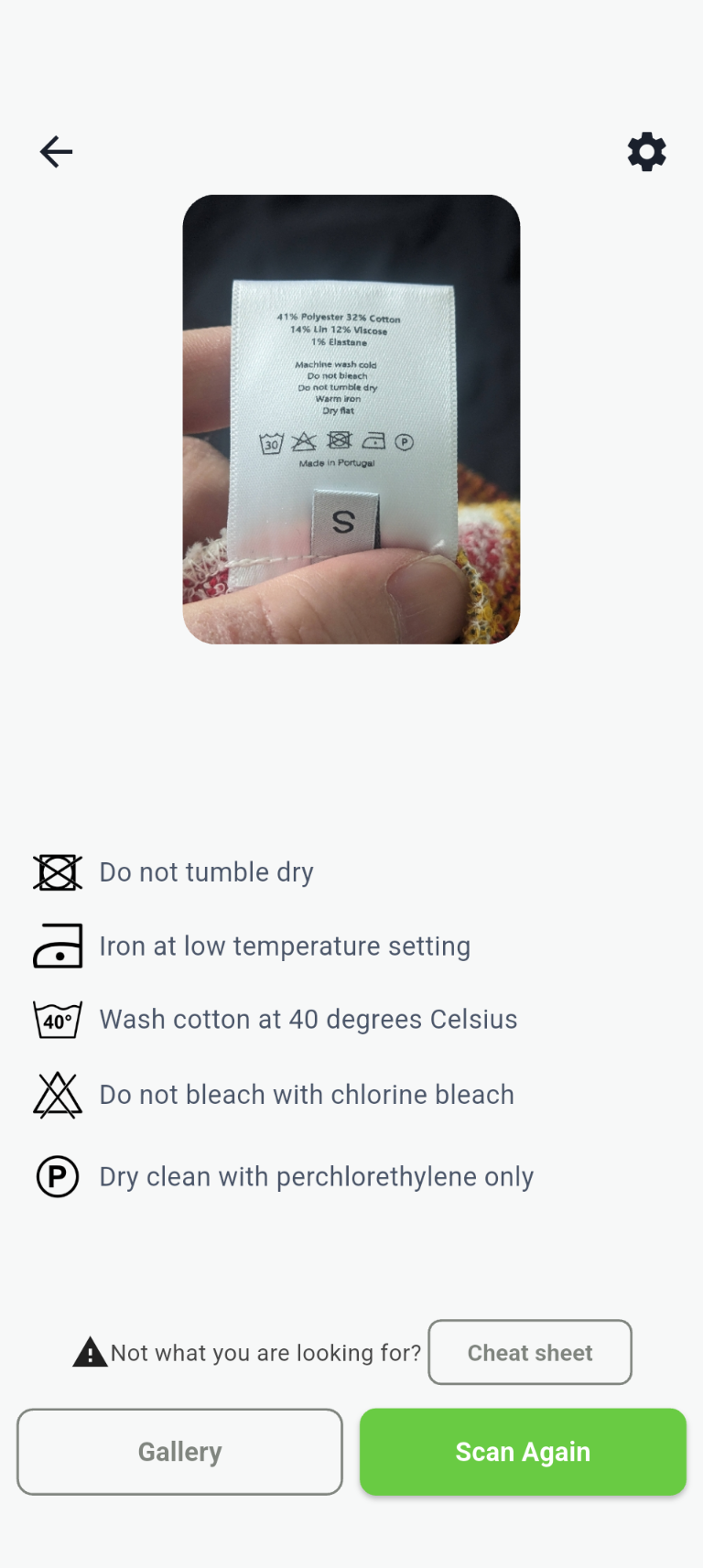 Laundry Lens app screen